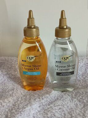 OGX mirror shine argan oil coconut oil pre wash gloss set of 2